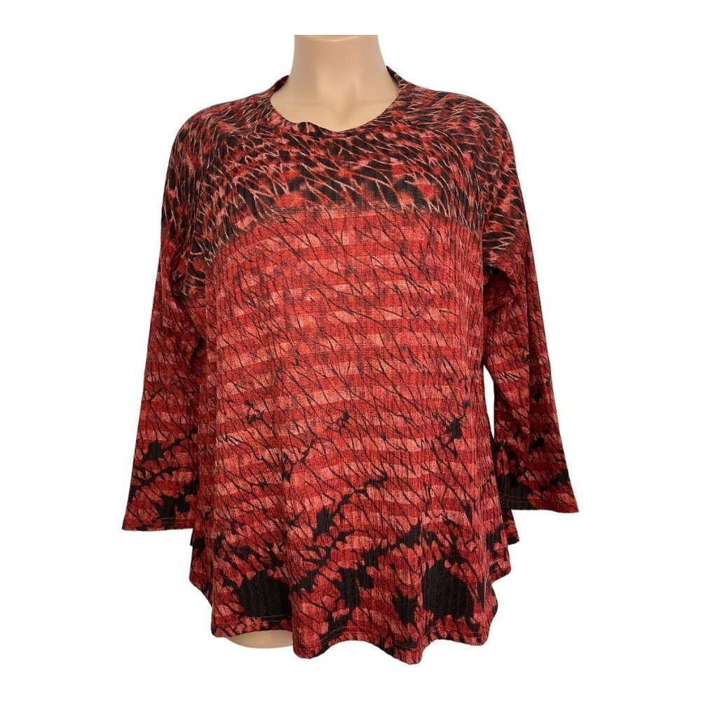 REBECCA MALONE PLUS-SIZE‎ Women's Top Size 2X Red Black Scoop Neck Long Sleeves